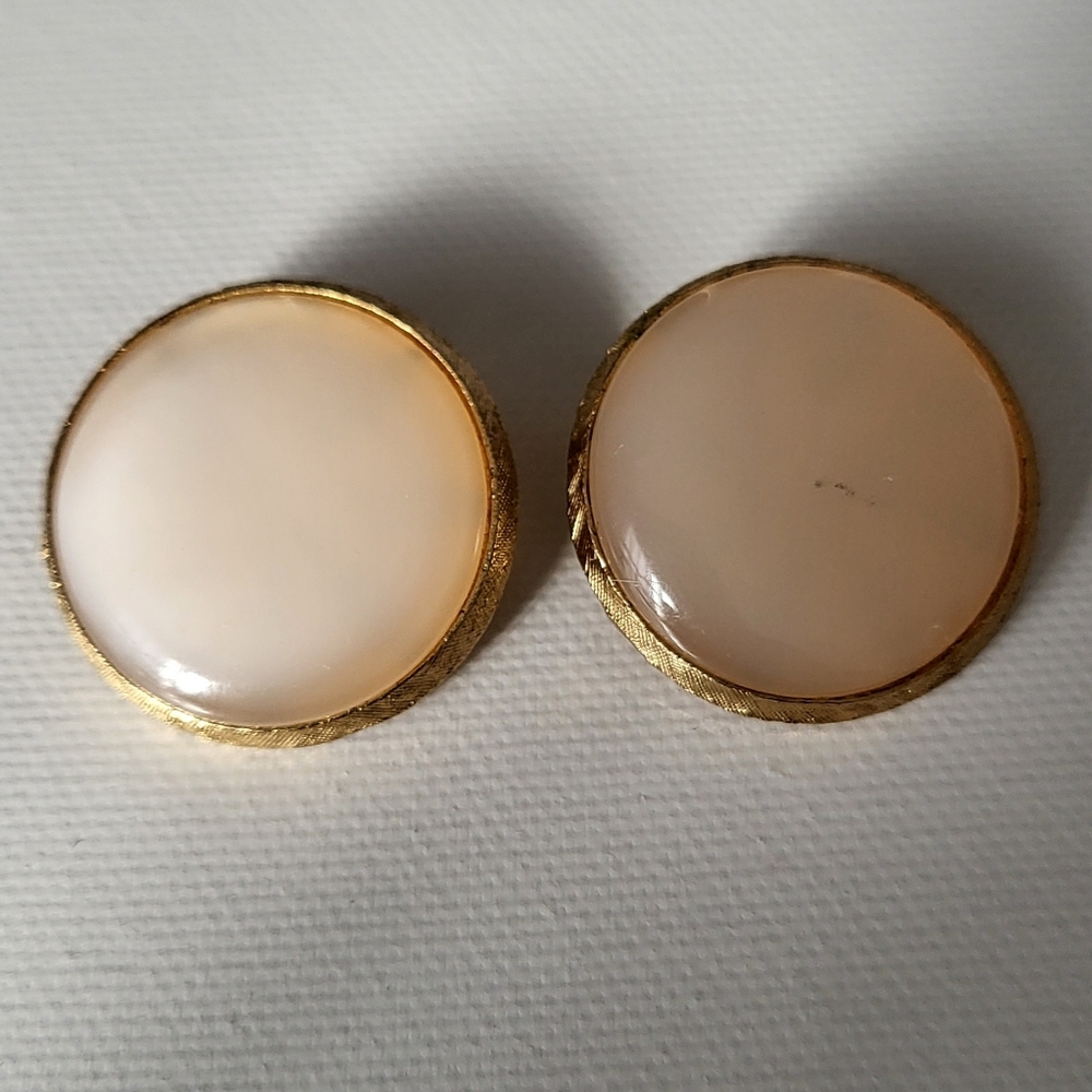 Vintage Coro  Goldtone Cream Lucite Clip Earrings